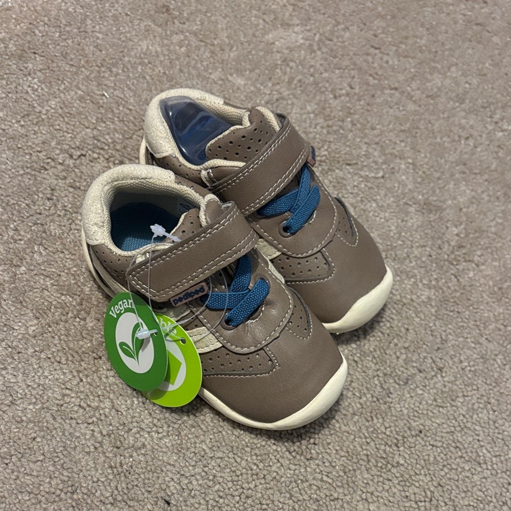 Pediped Brown Baby Shoes with Blue Laces